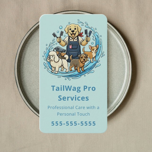 Carte De Visite Happy Dog Grooming Pet Sitter Dog Groomer Blue (Créateur téléchargé)