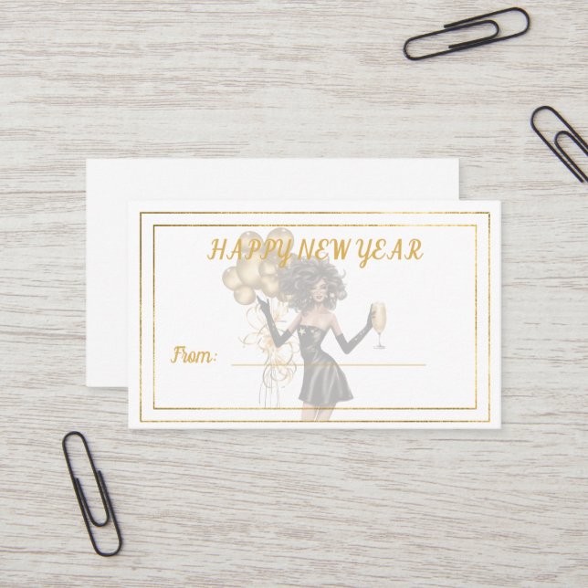Carte De Visite Happy New Year Hot Woman Balloons Gift Card (Devant/Arrière en situation)