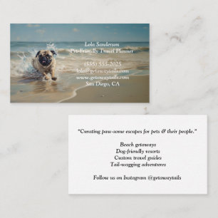 Carte De Visite Happy Pug à la Plage personnalisable