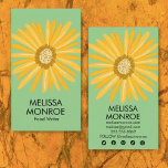 Carte De Visite Happy Yellow Daisy a illustré les icônes des média<br><div class="desc">Illustré avec une grande et belle marguerite jaune. Carte de visite parfait pour massothérapeutes, professeurs de yoga, guérisseurs, physiothérapeutes, psychologues, enseignants, artisans et autres qui veulent une ambiance joyeuse, guérissante, paisible. Supprimez une partie ou la totalité des icônes des médias sociaux ou gardez-les tout aussi ! Tout le texte est...</div>