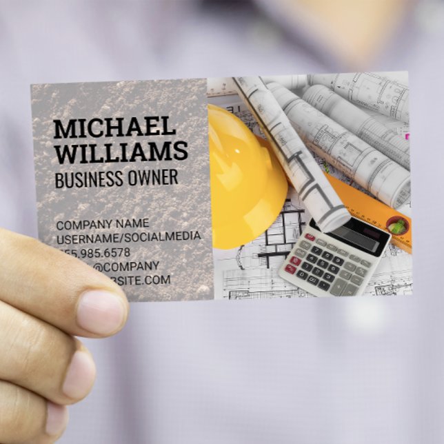 Carte De Visite Hardhat Blueprints | Architecte de construction (Créateur téléchargé)