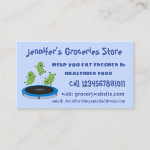 Carte De Visite Haricots verts mignons sur dessin animé trampoline
