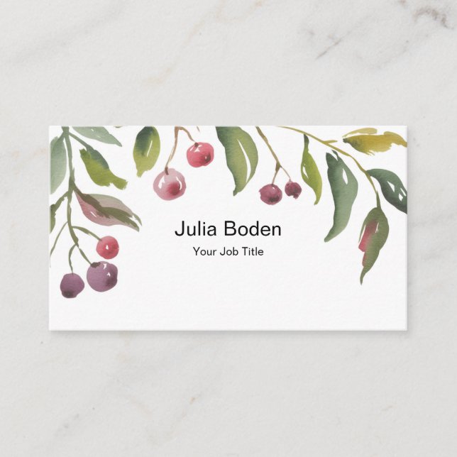 Carte De Visite Haut aquarelle Berries and Branches (Devant)