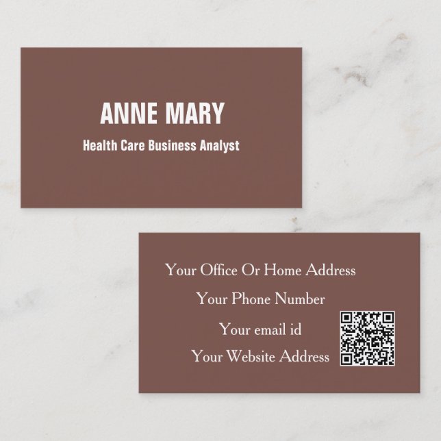 Carte De Visite Health Care Business Analyst Terracotta QR Code (Devant / Derrière)