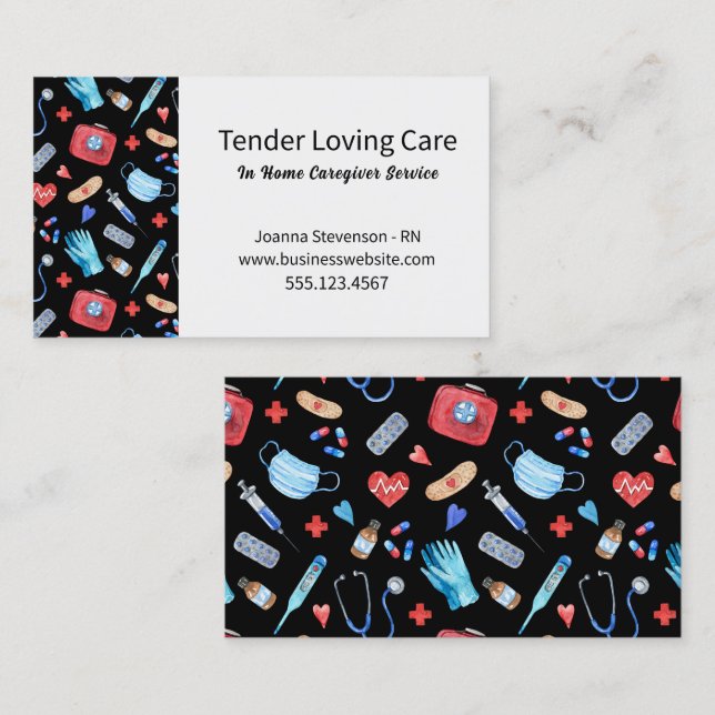 Carte De Visite Health Home Care Nurse Stethoscope Business Card (Devant / Derrière)