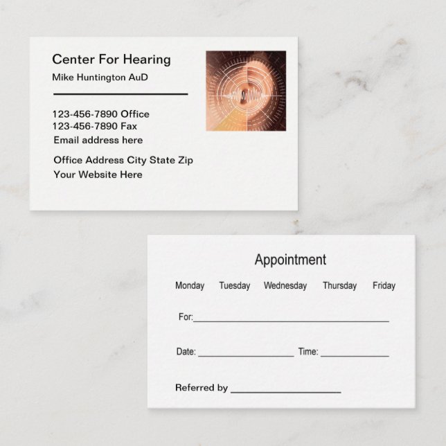 Carte De Visite Hearing Aids ENT Appointment Business Cards (Devant / Derrière)