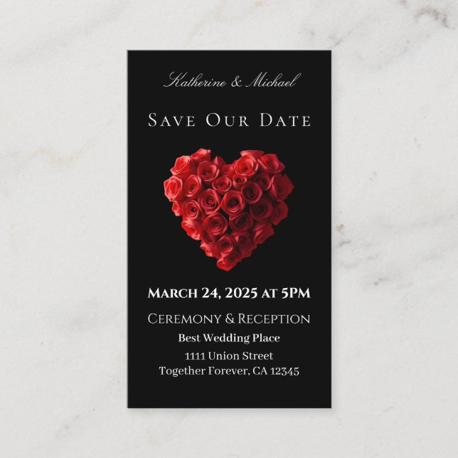Carte De Visite Heart Shaped Red Rose-Save the Date- (Devant)