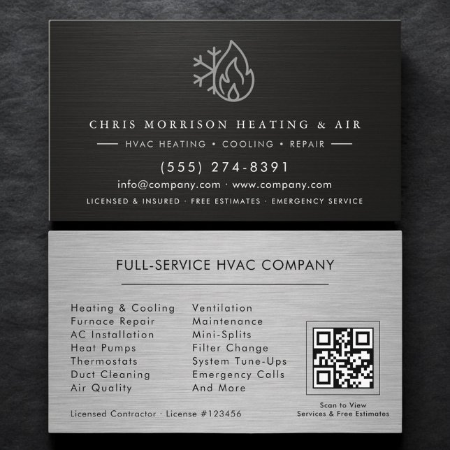 Carte De Visite Heating Cooling Repair & Installation QR Code (Créateur téléchargé)