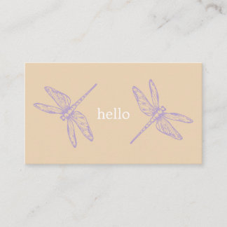 Carte De Visite Hello beige rustic dragonflies insect illustration