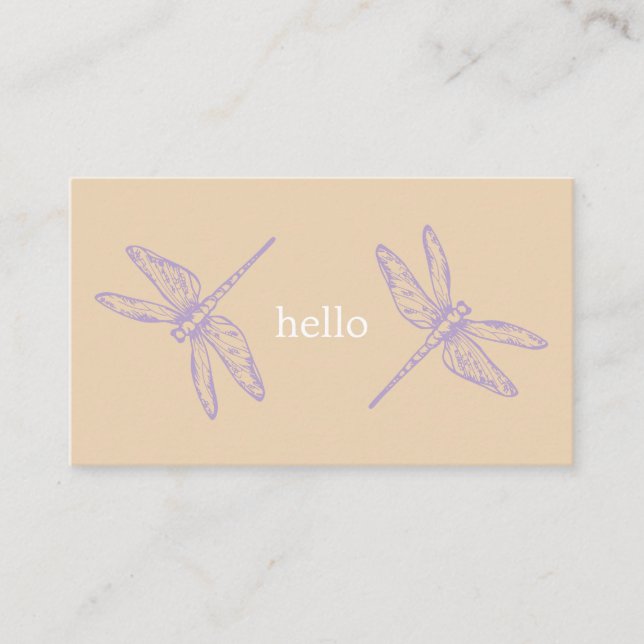 Carte De Visite Hello beige rustic dragonflies insect illustration (Devant)