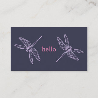 Carte De Visite Hello blue purple dragonflies insects illustration