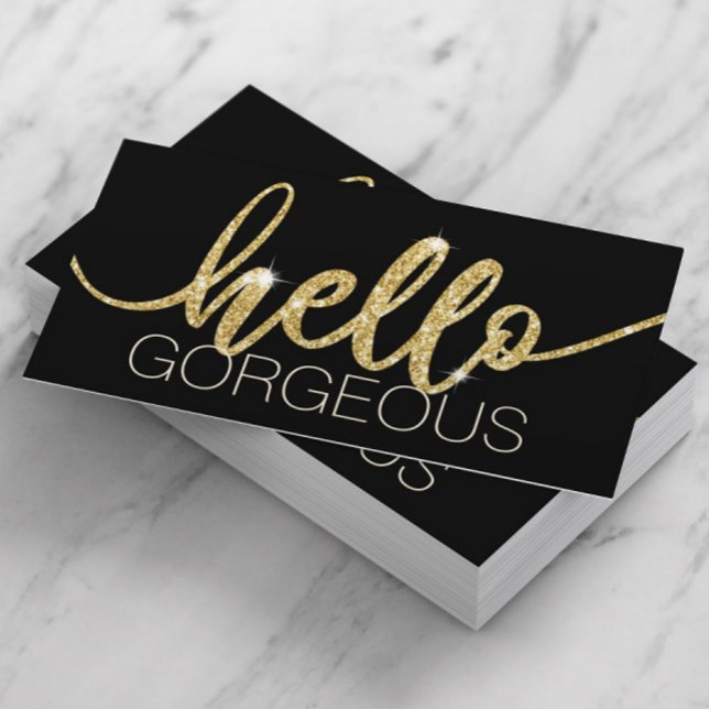 Carte De Visite Hello Gorgeous Modern Gold Typography Beauty Salon (Créateur téléchargé)