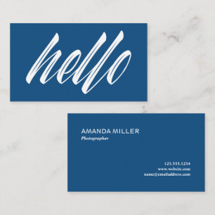 Carte De Visite Hello Modern White Script sur Blue