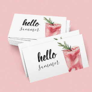 Carte De Visite Hello Summer Watercolor Red Cherry Cocktail