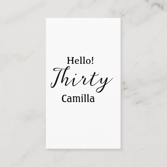 Carte De Visite Hello thirty birthday name simple minimal elegant  (Devant)