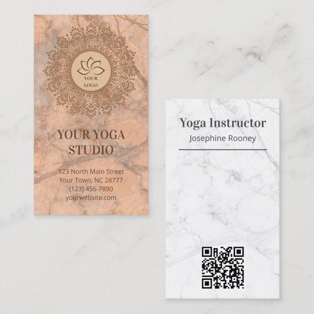 Carte De Visite Henna Mandala Marble Joli Logo Blush (Devant / Derrière)