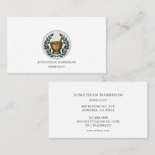 Carte De Visite Herbaliste Illustré pilon de mortier