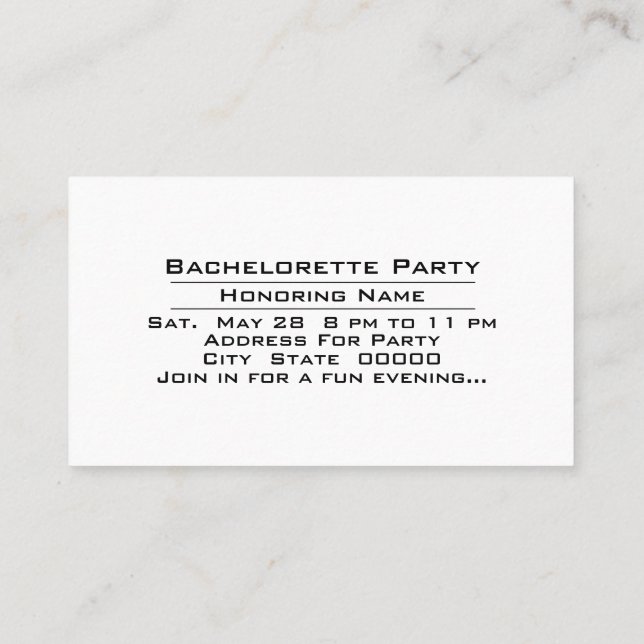 Carte De Visite Heure de la fête Bachelorette Célébration Invitati (Dos)