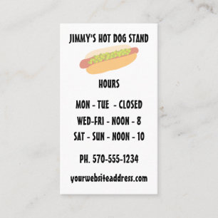 Carte De Visite Heures de support de hot-dog d'opération