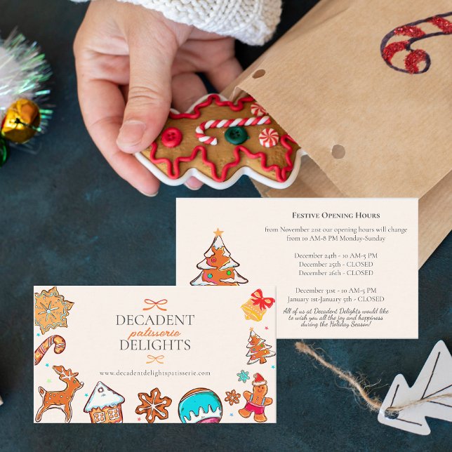Carte De Visite Heures d'Ouverture de la Boulangerie de Biscuits d (Christmas Gingerbread Cookies Bakery Holiday Festive Opening Hours Business Card)