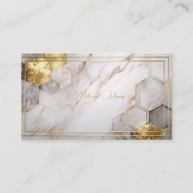 Carte De Visite Hexagone Marbre blanc & Gold Foil (Devant)