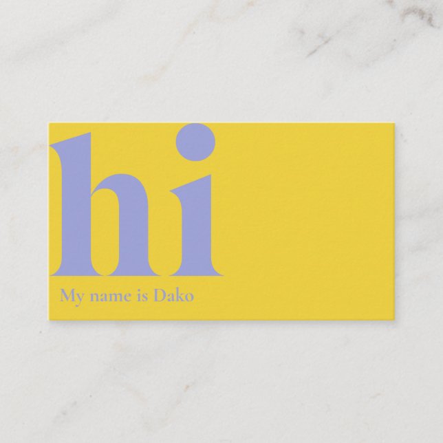 Carte de visite "hi" moderne en jaune et perwinkle (Devant)