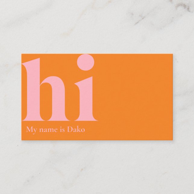 Carte de visite "hi" moderne en orange et rose béb (Devant)