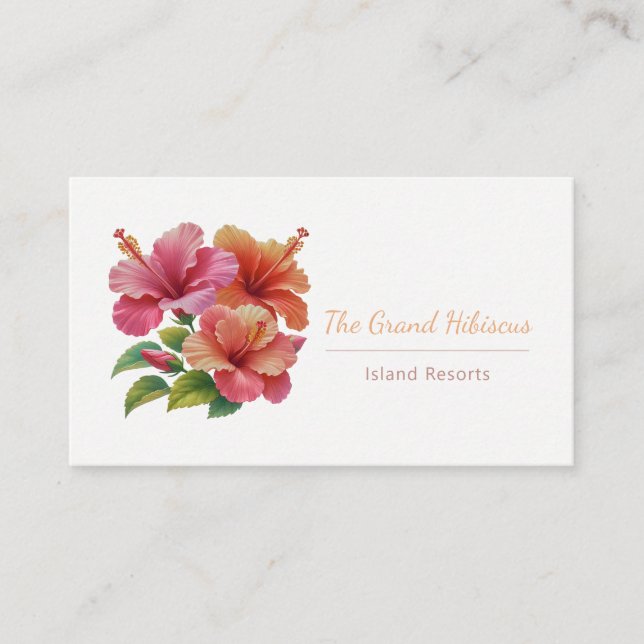 Carte De Visite Hibiscus aquarelle corail et orange  (Devant)