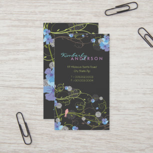 Carte De Visite Hibiscus Bleu Avales Oiseaux Élégants Jardin Flora