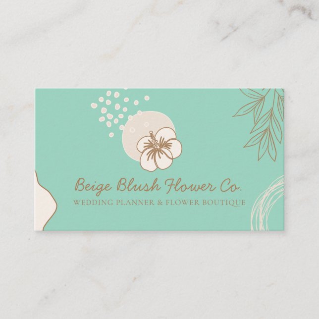 Carte De Visite Hibiscus calligraphie de mariage fleur verte (Devant)