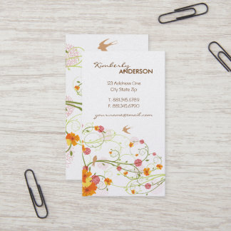 Carte De Visite Hibiscus et hirondelles Jardin floral élégant