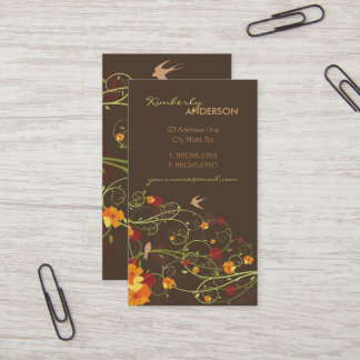 Carte De Visite Hibiscus et hirondelles Jardin floral élégant