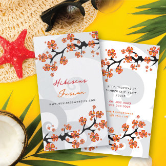 Carte De Visite Hibiscus Orange Tropical Fleur Fusion Gris Fils