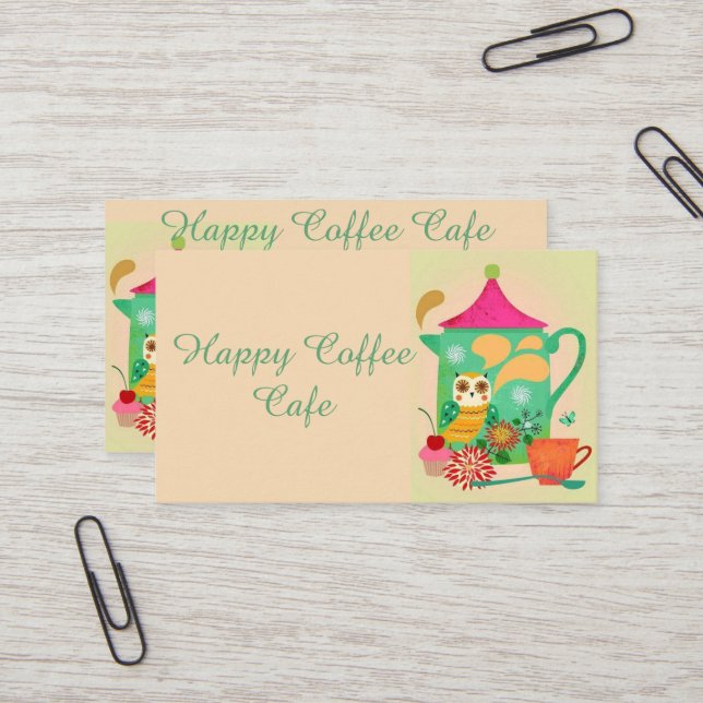 Carte De Visite Hibou de café de matin (Devant/Arrière en situation)