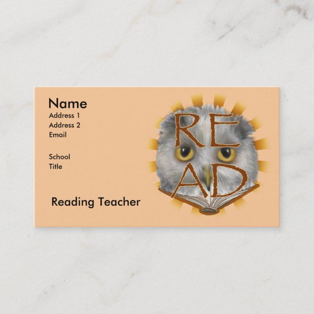 Carte De Visite Hibou lit le professeur de lecture  (Devant)