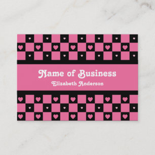Carte De Visite Hip Pink and Black Hearts Motif chic Checker