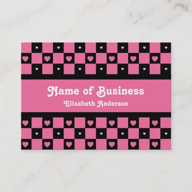 Carte De Visite Hip Pink and Black Hearts Motif chic Checker (Devant)