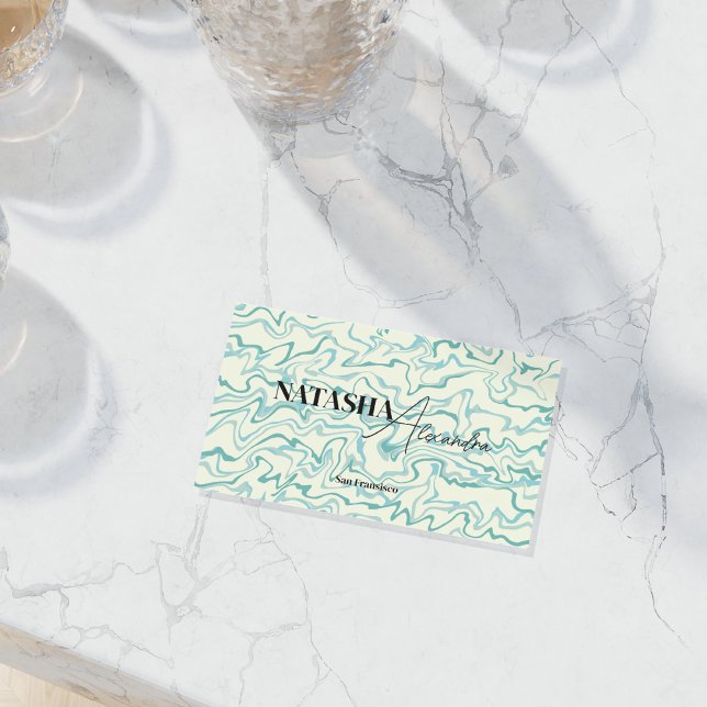 Carte De Visite Hippie les années 70 Marbre Bleu Liquide Swirl Boh (Créateur téléchargé)