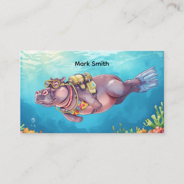Carte De Visite Hippopotame plongeur sous l'eau (Devant)