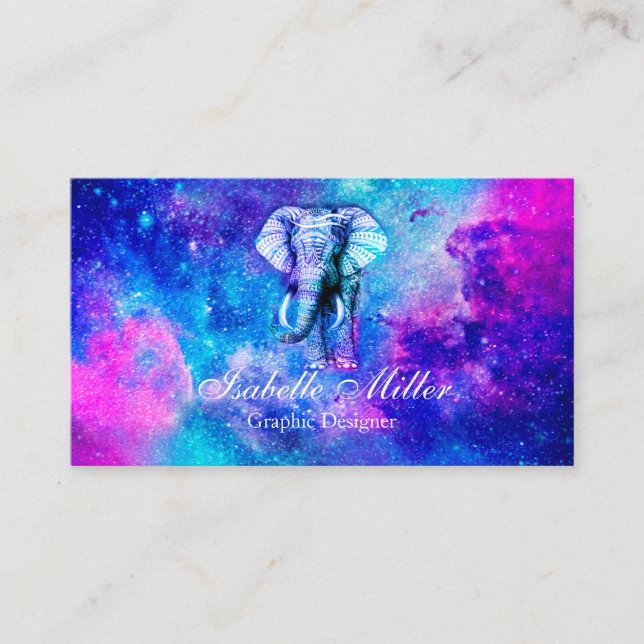 Carte De Visite Hipster Elephant Nebula Space.                     (Devant)