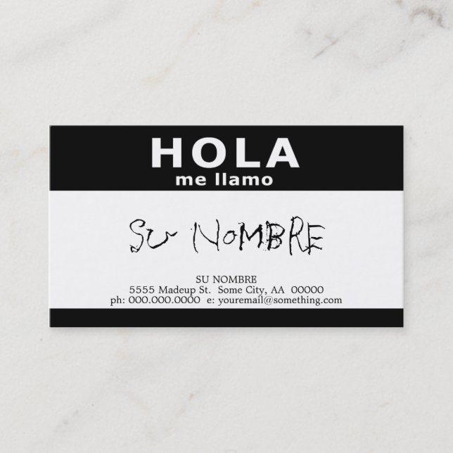 Carte De Visite hola me llamo (noir) (Devant)
