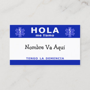 Carte De Visite HOLA me llamo y tengo la demencia