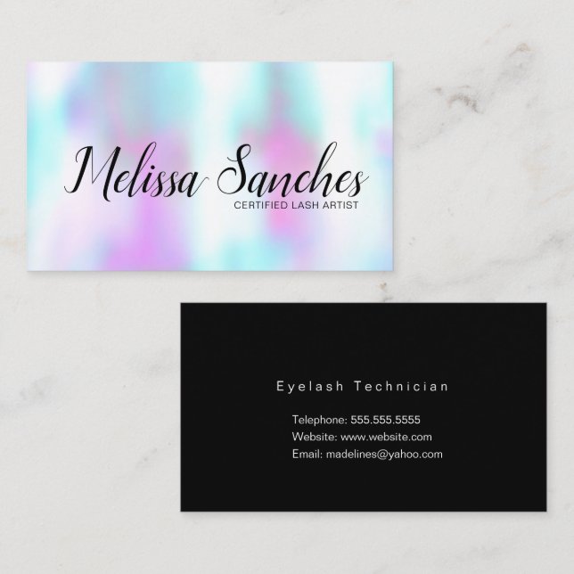 Carte De Visite Hologram Pastel Eyelash Technicien Artiste (Devant / Derrière)