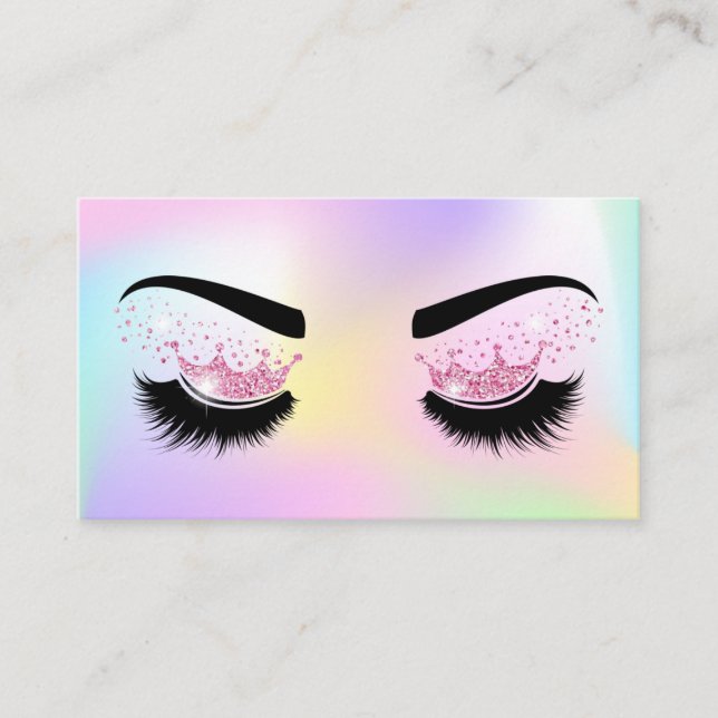 Carte De Visite Hologramme de maquillage Pastel Unicorn Crown Lash (Devant)
