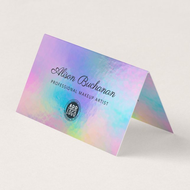 Carte De Visite Hologramme moderne Faux Arc-en-ciel Iridescente (Devant)