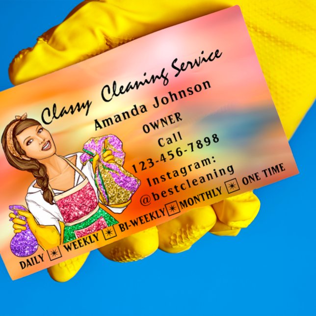 Carte De Visite Holographe de ménage de maison classique (Classy House Cleaning Services Maid Holograph Business Card)