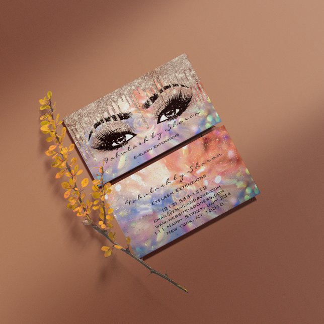 Carte De Visite Holographe du Rose de la goutte de cire de maquill (Makeup Eyebrow Lashes Wax Drip Rose Holograph Business Card)