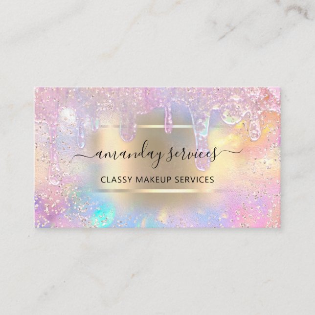 Carte De Visite Holographe en ligne Shop Drip Maquillage Artiste Q (Devant)