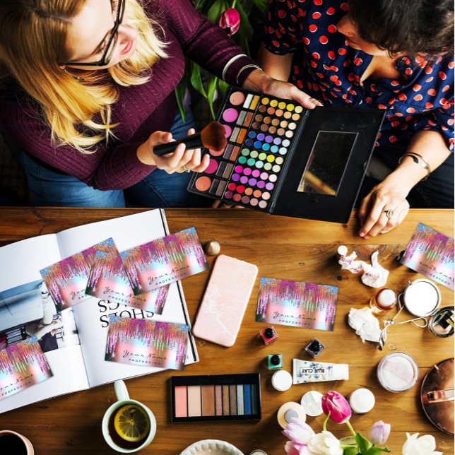 Carte De Visite Holographe maquillage clous Rose Parties scintilla (Nails Makeup Artist Holograph Rose Purple Glitter Business Card)