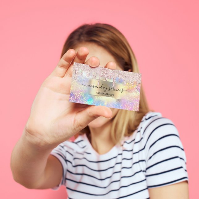 Carte De Visite Holographe maquillage Lashes Boutique Gold Rose Dr (Holograph Makeup Lashes Boutique Gold Rose Drip Business Card)